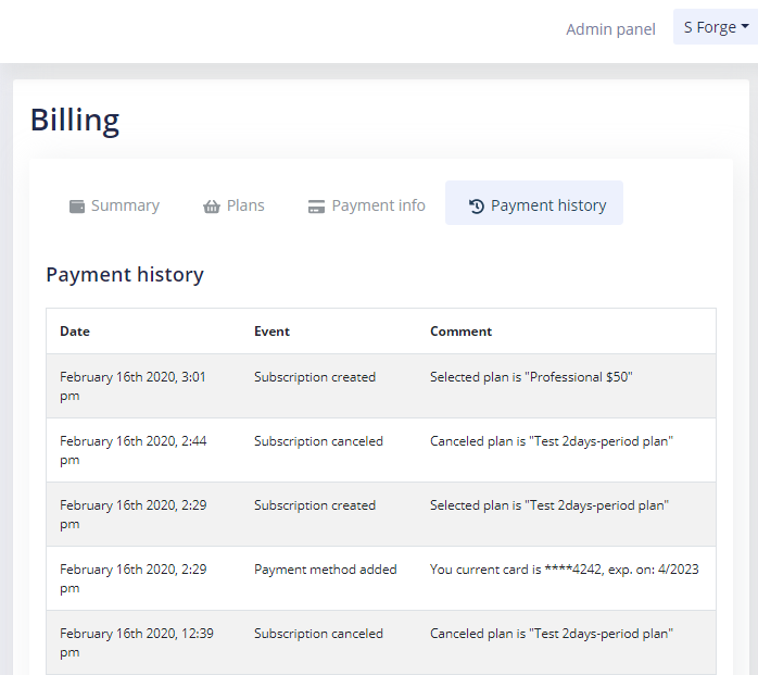 Payment history